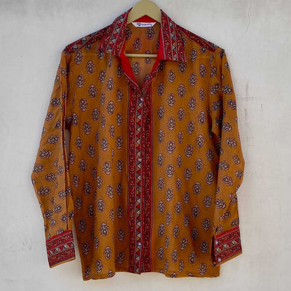 Brown Red Butti Mul Women Shirt - KJ10221