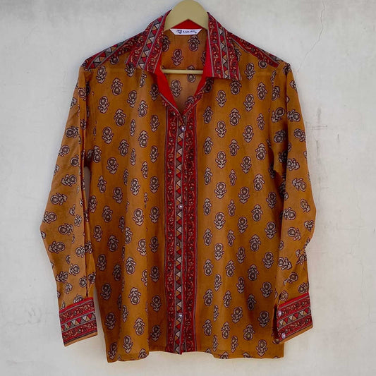 Brown Red Butti Mul Women Shirt - KJ10221