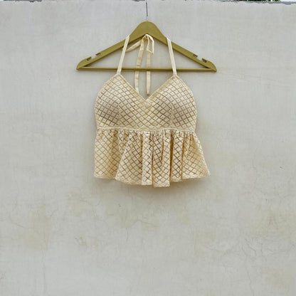 Off White Hakoba Frill Removable Pads Top - KJ10086