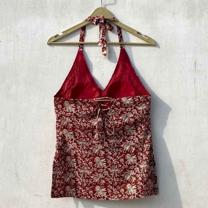 Maroon Kalamkari Halter Neck With Removable Pads Kurti Top - KJ10159