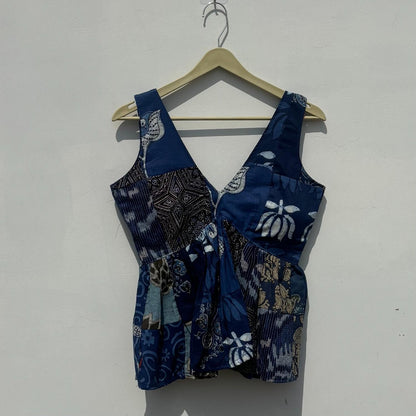 Indigo Ptach Deep Neck Cut Sleeves Removable Pads Top - Kj10437