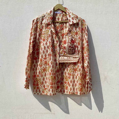 White Orange Floral Patch Shirt and Bra Combo - KJ10104