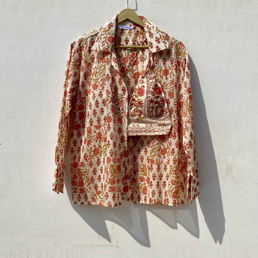 White Orange Floral Patch Shirt and Bra Combo - KJ10104