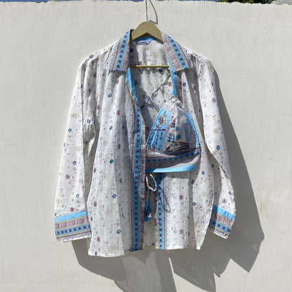 White Blue Floral Shirt and Bra Combo - KJ10046