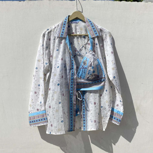 White Blue Floral Shirt and Bra Combo - KJ10046