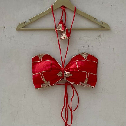 Red Gotta Embroidery Halterneck Bralette Removable Pads - KJ10185