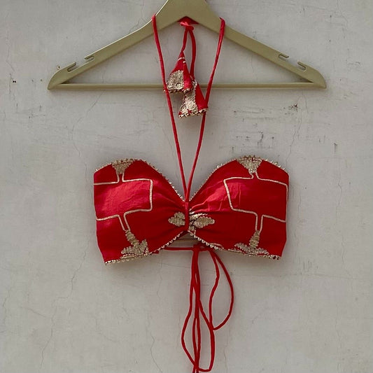 Red Gotta Embroidery Halterneck Bralette Removable Pads - KJ10185