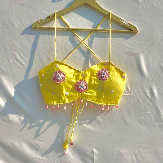 Valentine's Day Collection Yellow Floral Patch Removable Pads Bra - KJ10307