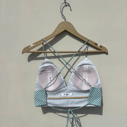 White Blue Dots Removable Pads Bra - Kj10397