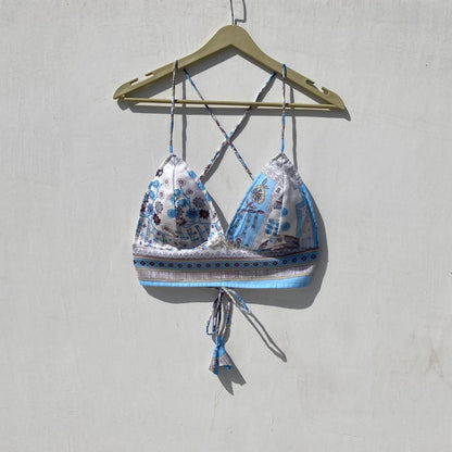 White Blue Floral Shirt and Bra Combo - KJ10046