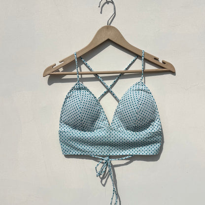 White Blue Dots Removable Pads Bra - Kj10397