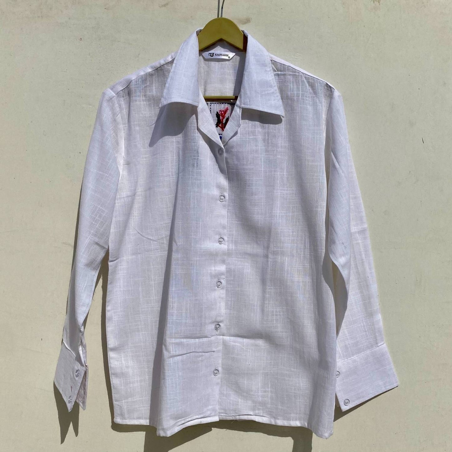 White 6 Box Embroidery Cotton Women Shirt - KJ0998