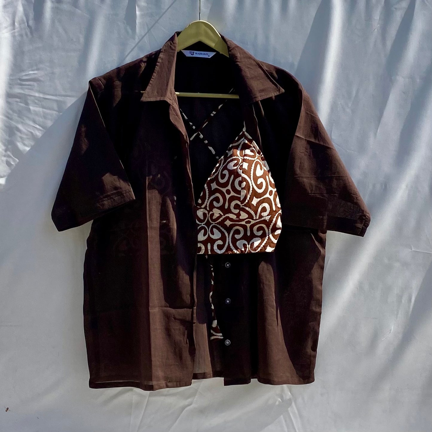 Brown Shirt and Geometry Bra Combo - KJ10356