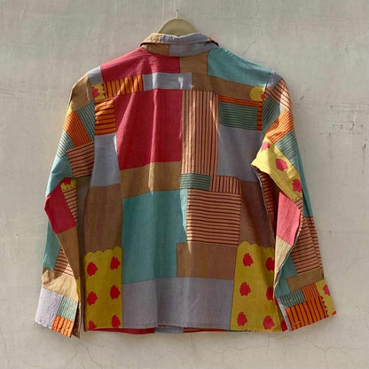 Multicolor Stripe Boxes Women Shirt - KJ10189