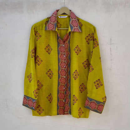 Parrot Green Kota Doria Women Shirt - KJ10218