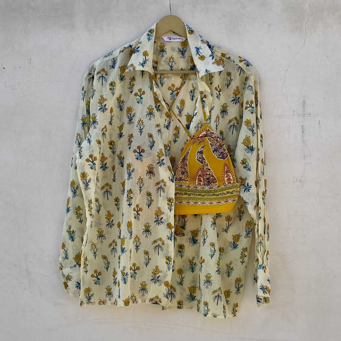 White Yellow Floral Shirt and Bra Combo - KJ10237