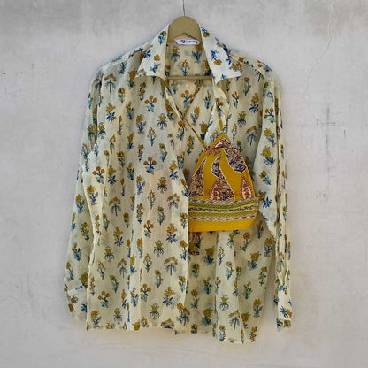 White Yellow Floral Shirt and Bra Combo - KJ10237