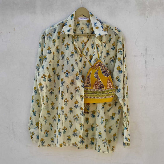 White Yellow Floral Shirt and Bra Combo - KJ10237