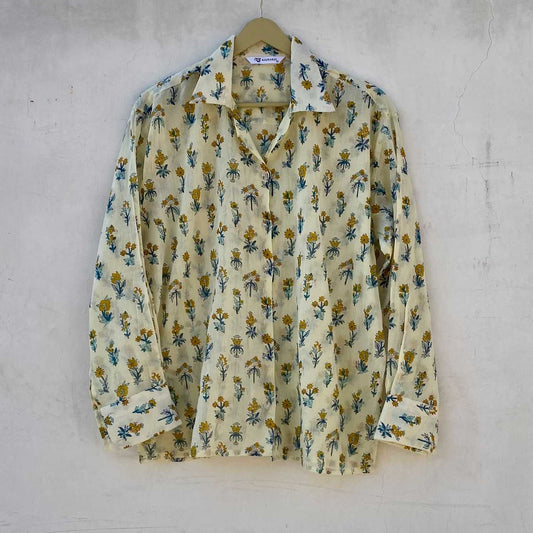 White Yellow Floral Mul Women Shirt - KJ10235