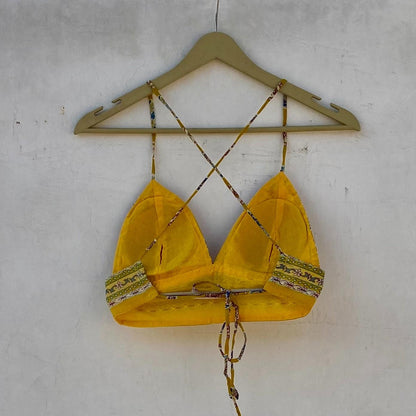 Yellow Floral Removable Pads Bra - KJ10236