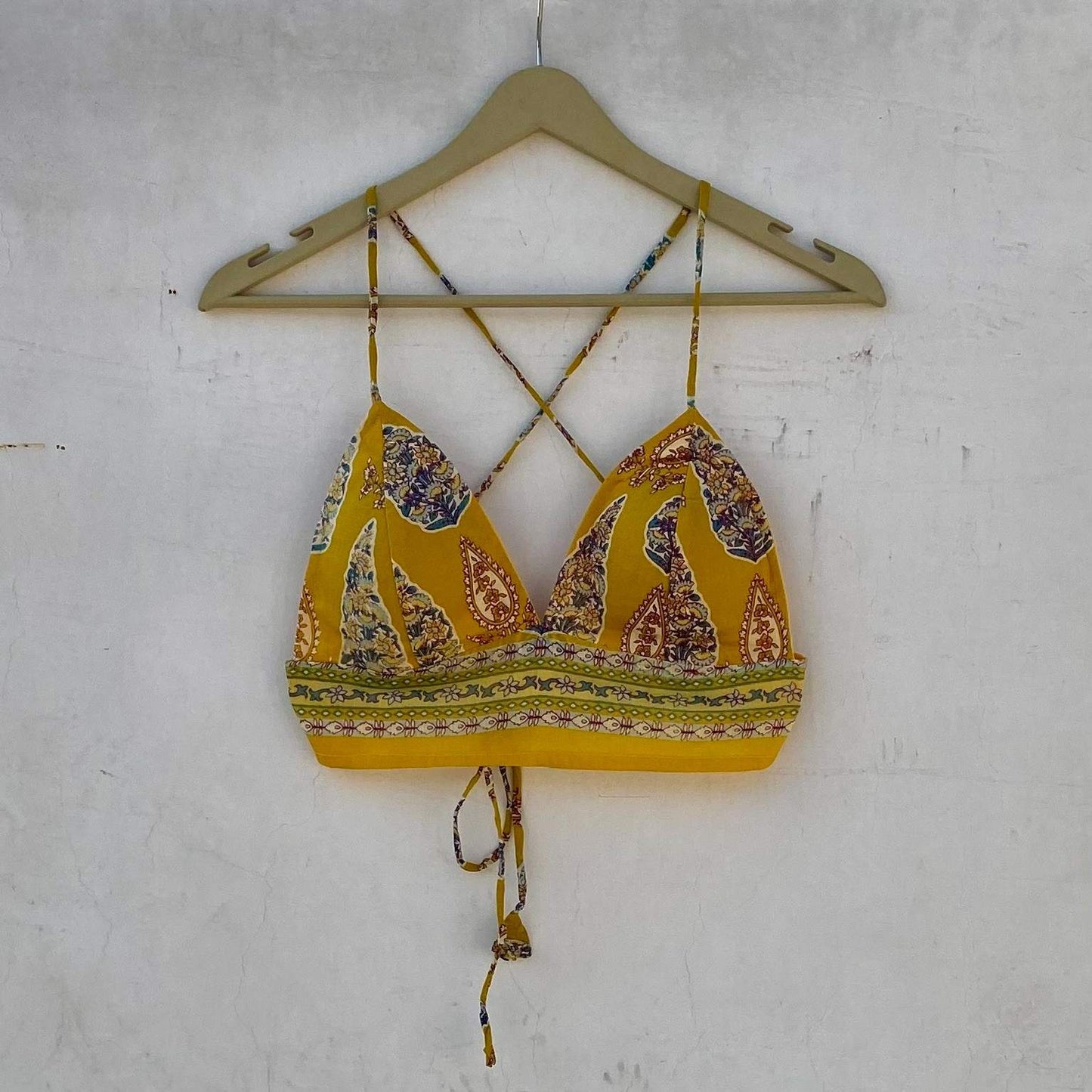 Yellow Floral Removable Pads Bra - KJ10236