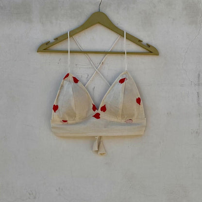 White Heart Embroidery Removable Pads Bra - KJ10256