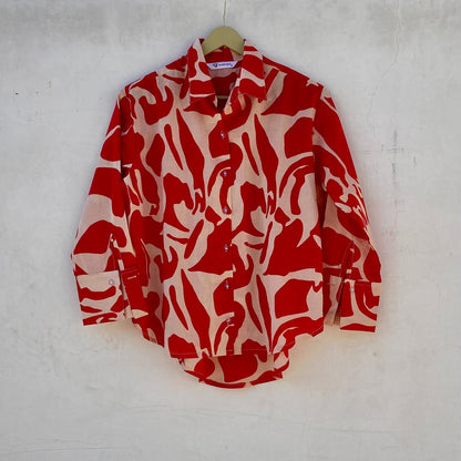 Red Double Abstract Women Shirt - KJ10244