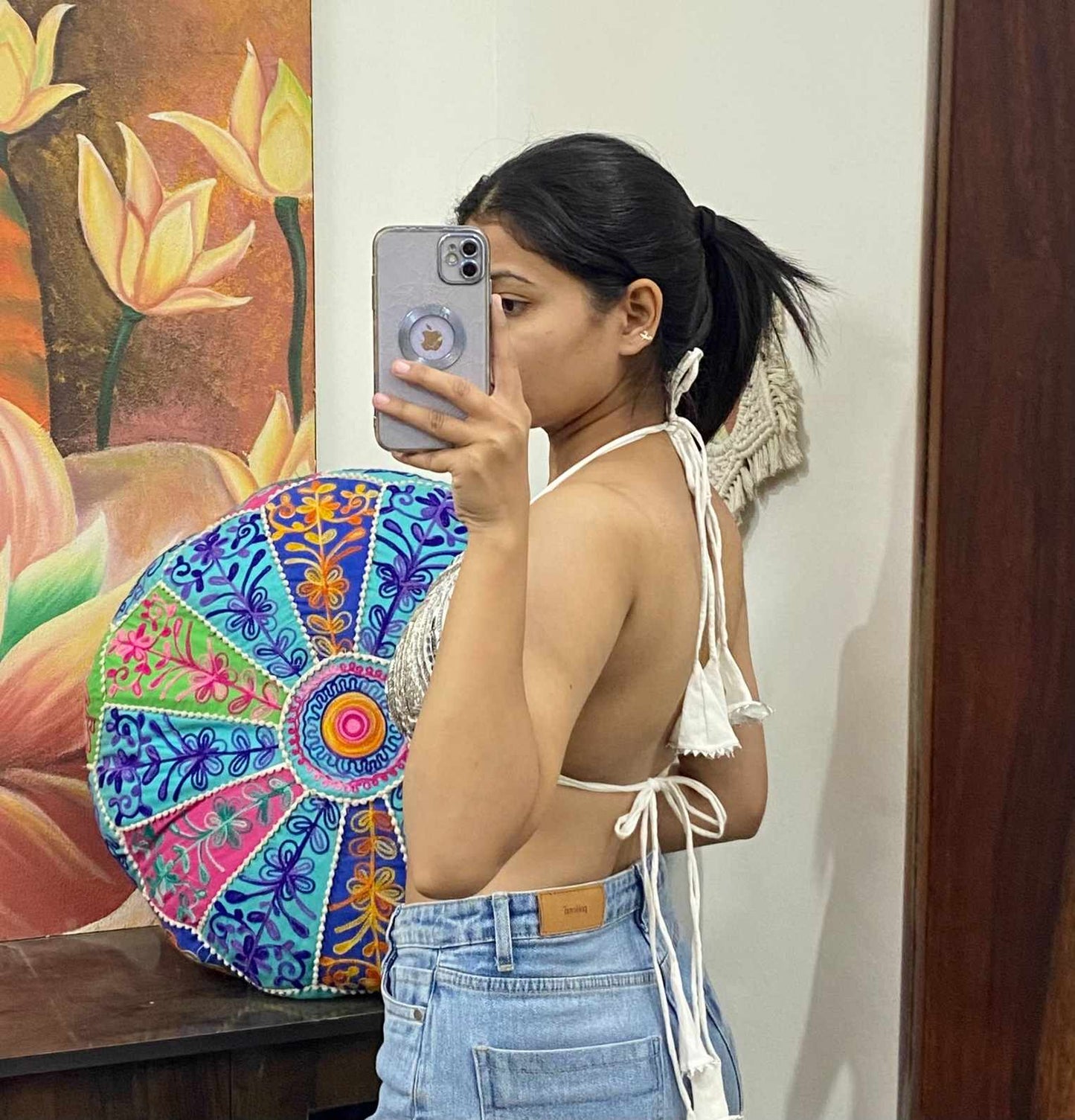 Silver Sequin Hand Embroidery Bralette  - KJ10290