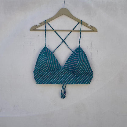 Turquoise Blue Lehariya Removable Pads Bra - KJ10257