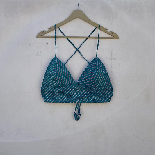 Turquoise Blue Lehariya Removable Pads Bra - KJ10257