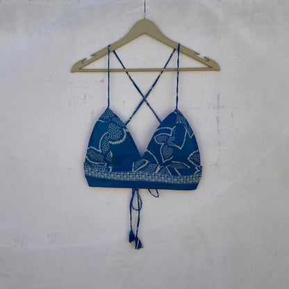 Blue Grey Dots Floral Removable Pads Bra - KJ10258