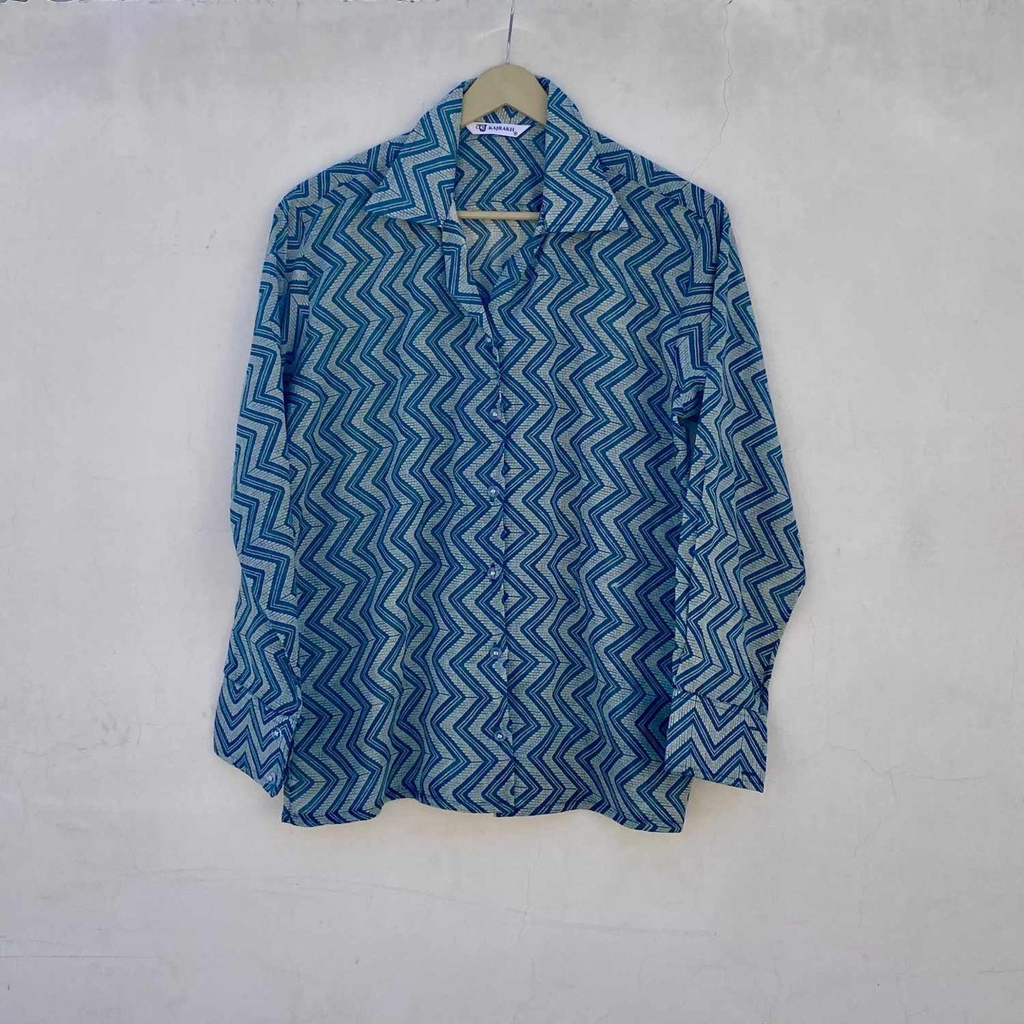 Grey Blue Zig Zag Mul Women Shirt - KJ10246