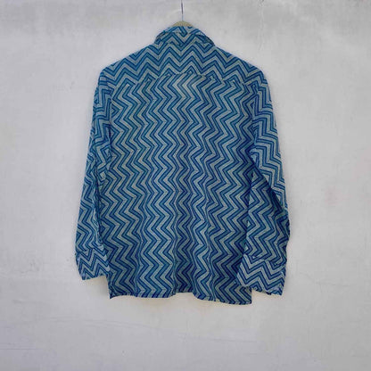 Grey Blue Zig Zag Mul Women Shirt - KJ10246