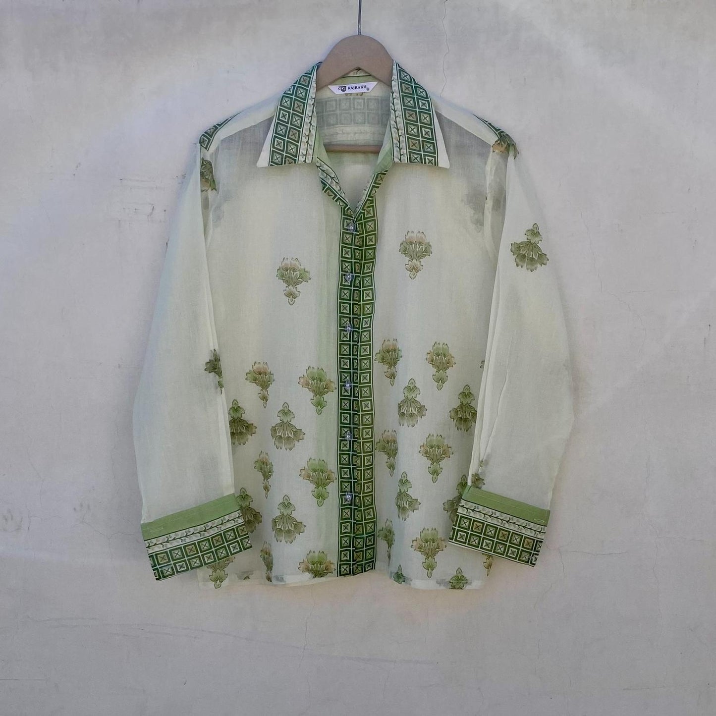 White Green Traditional Mul Women Shirt - KJ10247 (( Clearance Sale ))
