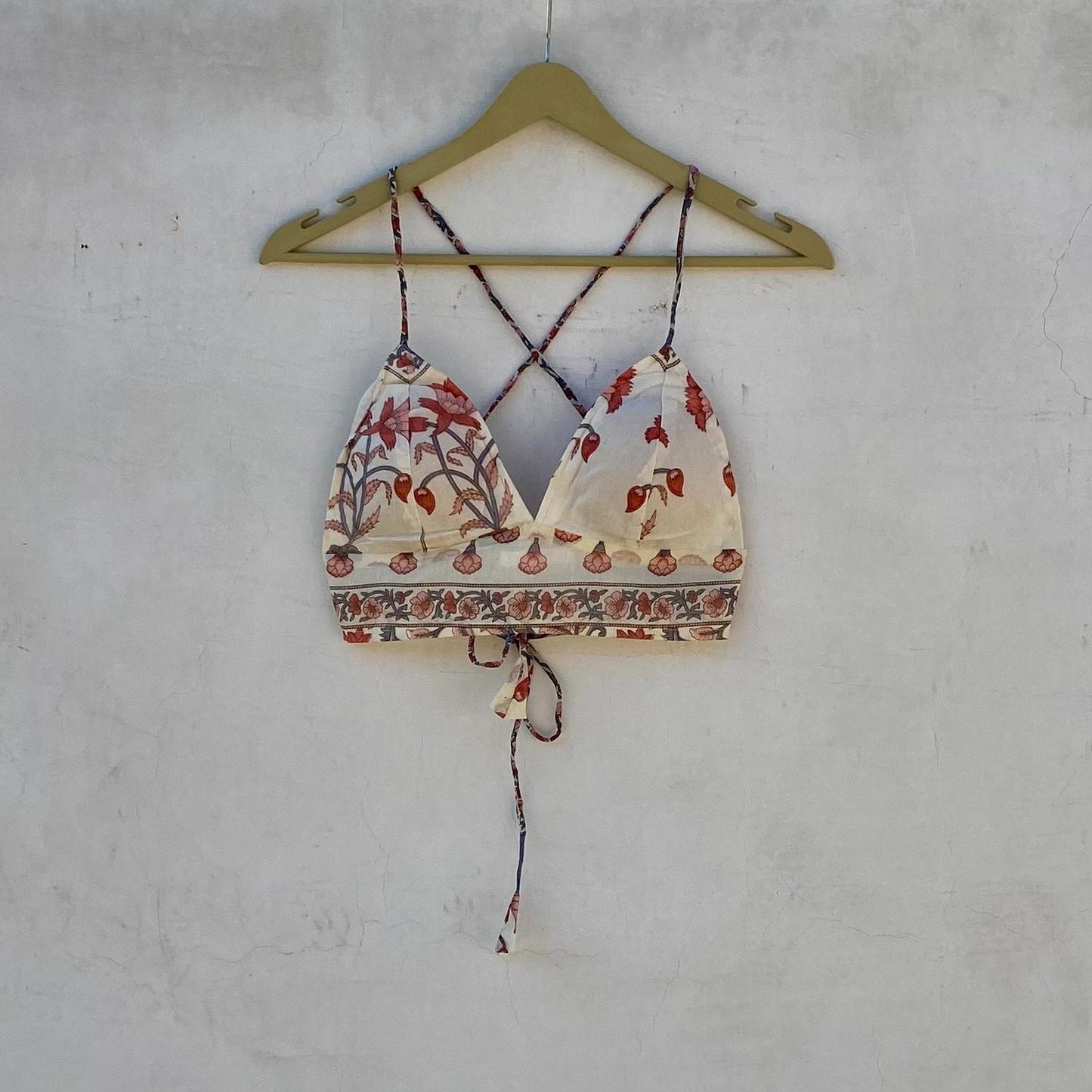 Cream Floral Removable Pads Bra - KJ10259