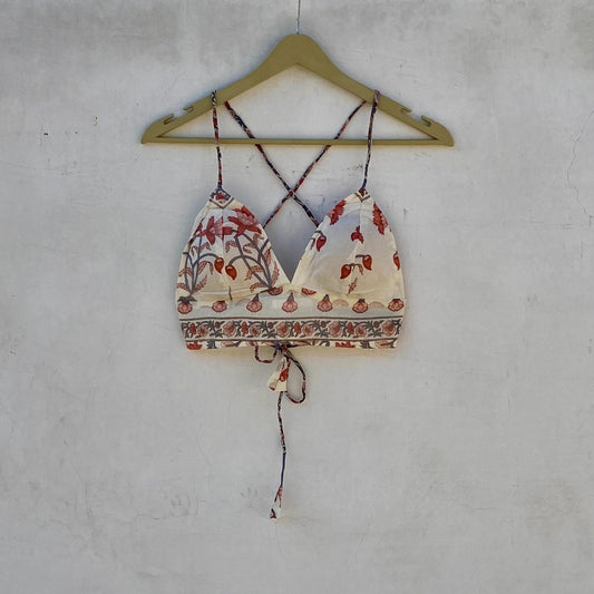 Cream Floral Removable Pads Bra - KJ10259