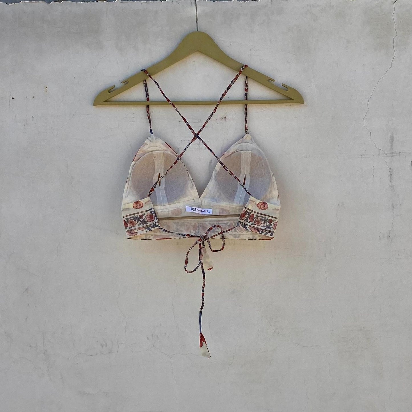 Cream Floral Removable Pads Bra - KJ10259