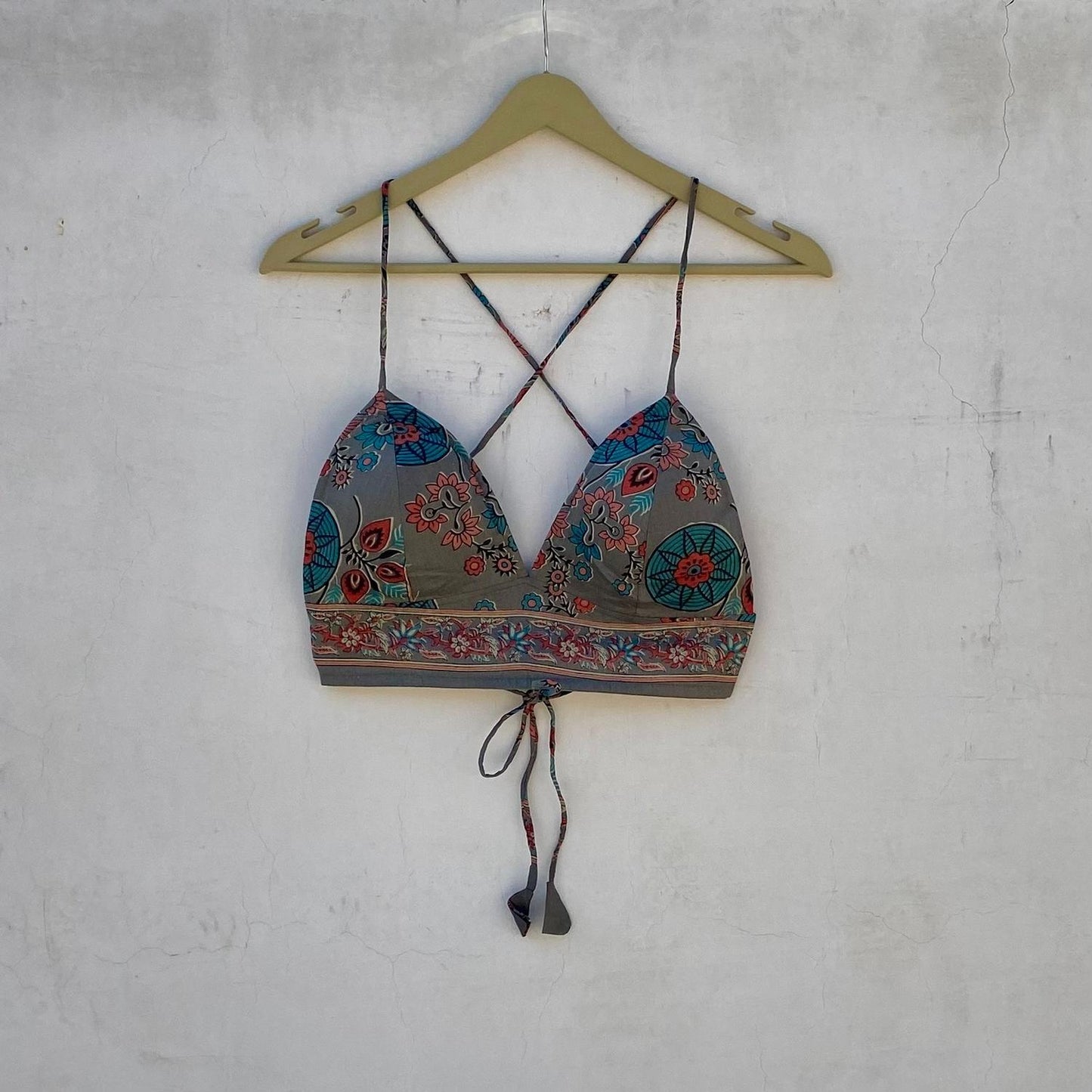 Grey Floral Removable Pads Bra - KJ10260