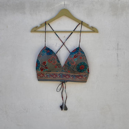 Grey Floral Removable Pads Bra - KJ10260