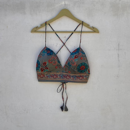 Grey Floral Removable Pads Bra - KJ10260