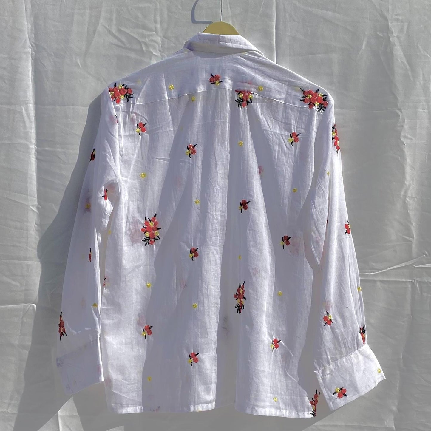 White Red Floral Embroidery Shirt and Bra Combo - KJ10271