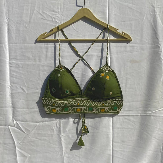 Green Patola Removable Pads Bra - KJ10263