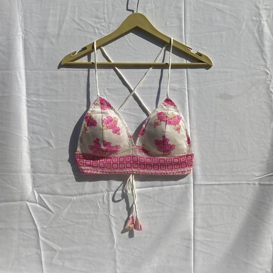 White Pink Traditional Removable Pads Bra - KJ10264