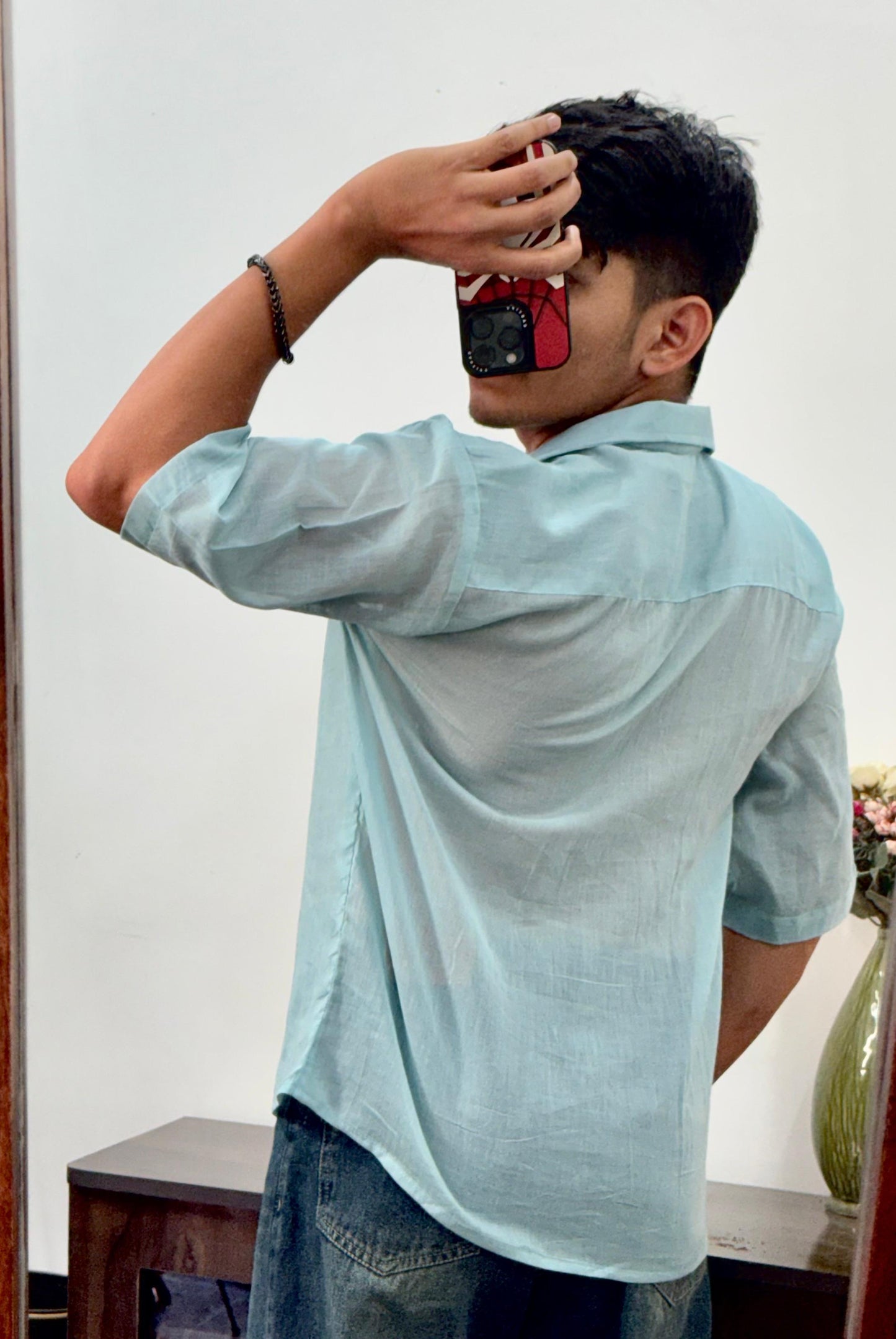 Light Blue Mul Oversized Shirt – Pure Cotton | Light, Breathable, Easy Care - AA10124