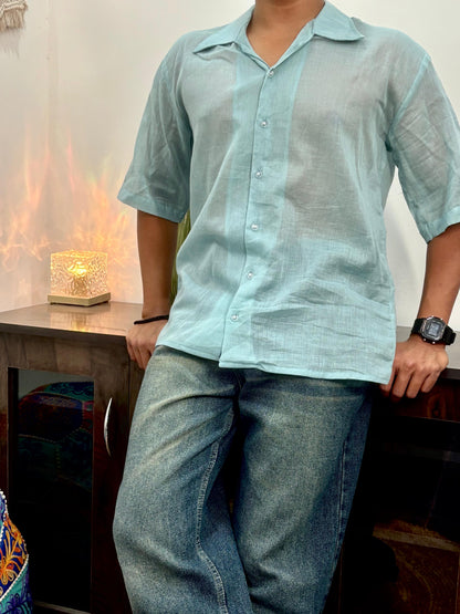 Light Blue Mul Oversized Shirt – Pure Cotton | Light, Breathable, Easy Care - AA10124